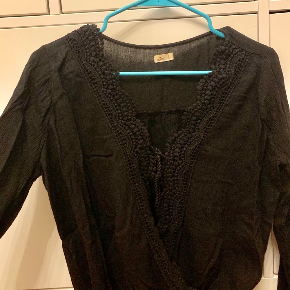 Hollister Black Cross Tie Blouse